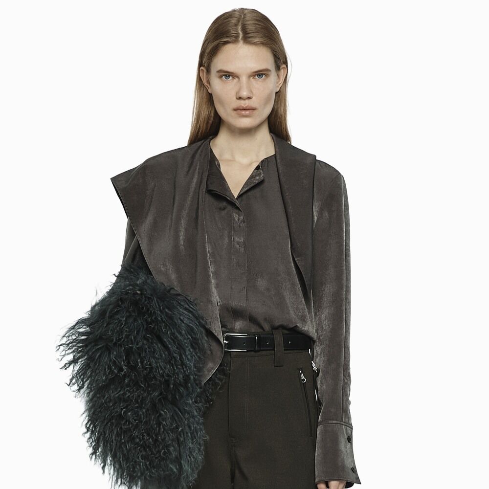 YCH DRAPE NECK DETAIL BLOUSE BROWN (W24BL4021BR)