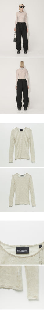 HAN KJOBENHAVN HAN KJOBENHAVN Lace Monogram Long Sleeve T-Shirt - Light Sand