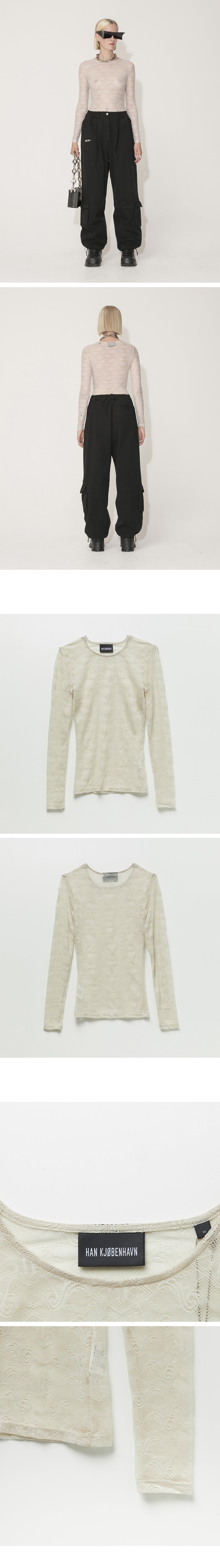 HAN KJOBENHAVN HAN KJOBENHAVN Lace Monogram Long Sleeve T-Shirt - Light Sand
