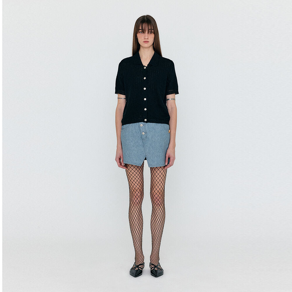 EENK WENETA Asymmetric Front Denim Mini Skirt - Grey Blue