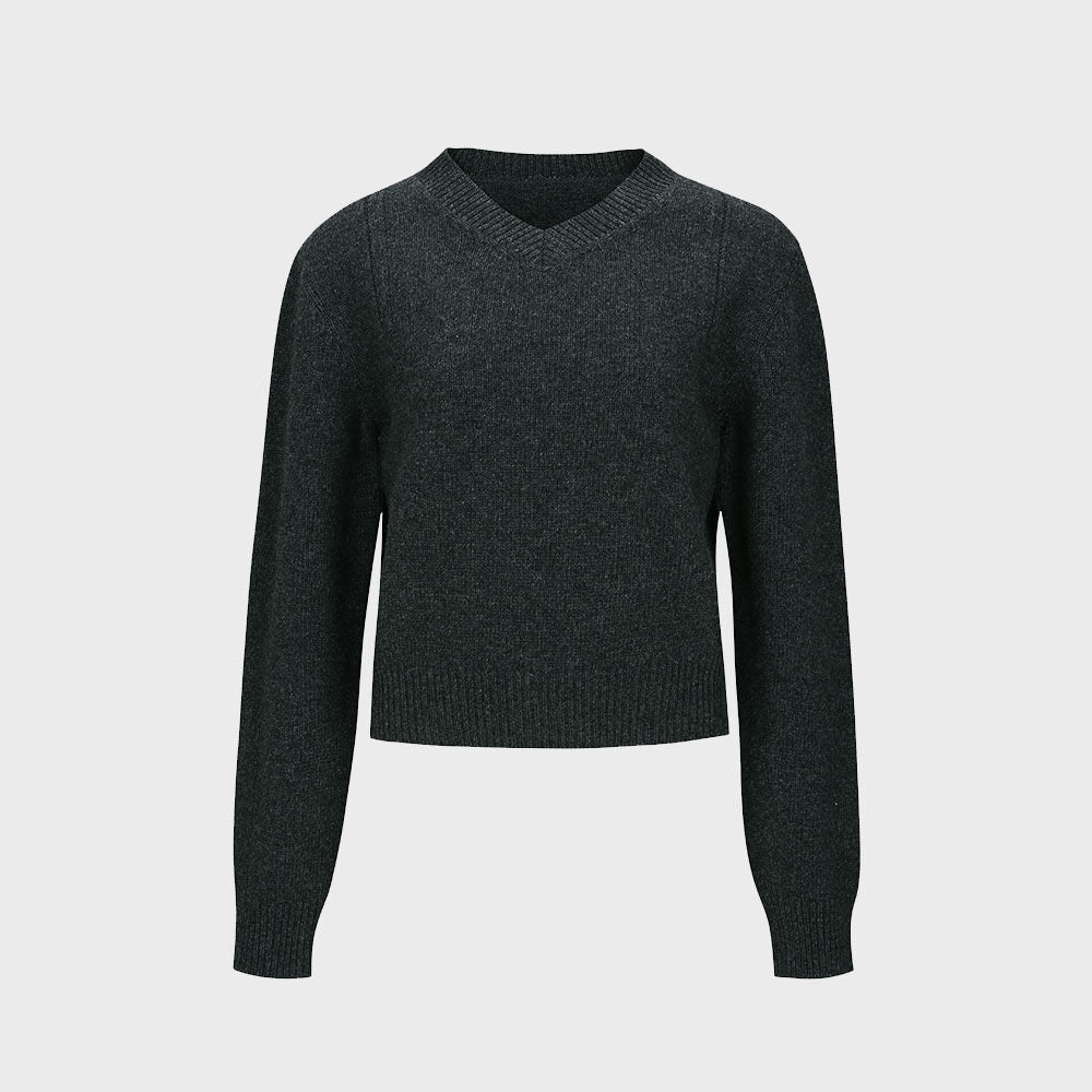YCH V-NECK KNITTED TOP MELANGE GREY (W23KT810MG)