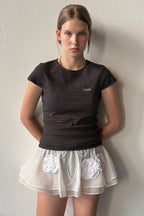 SINOON Stripe Cap Sleeve T-shirt (Black)