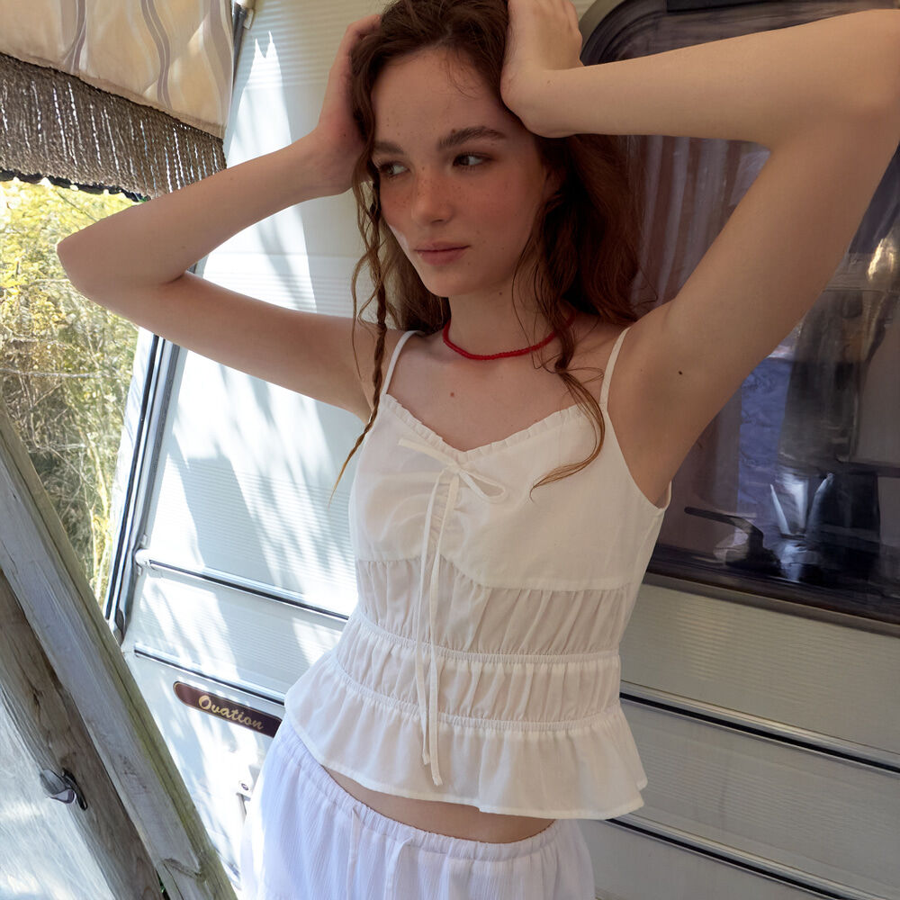 ETMON Smocked Cami Blouse, White