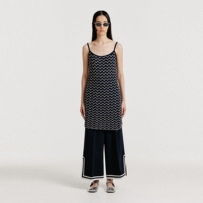 YUTONI Lace Textured Knit Dress - Navy/Cream