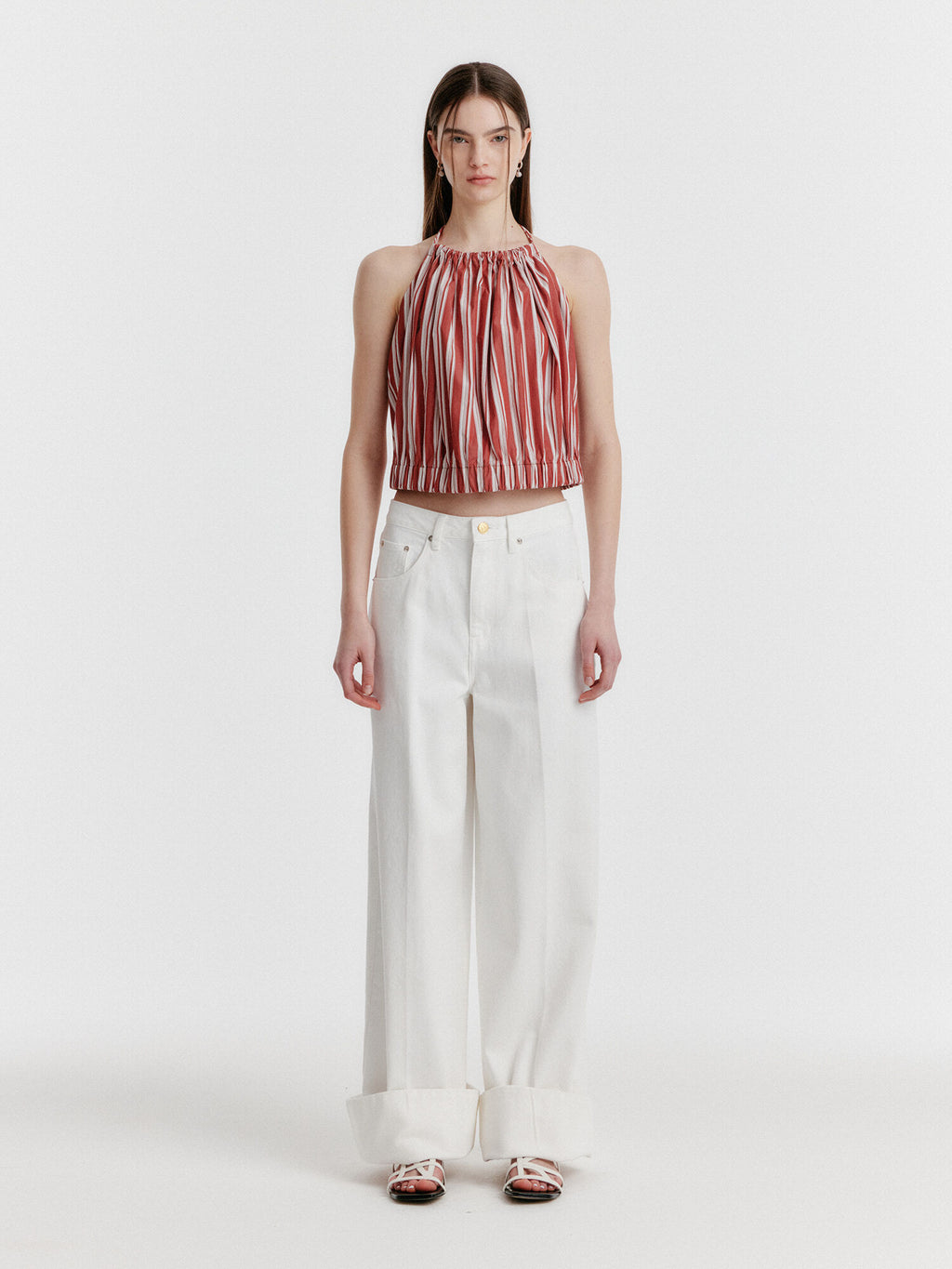 EENK YICO Turn-up Wide Denim Pants - White