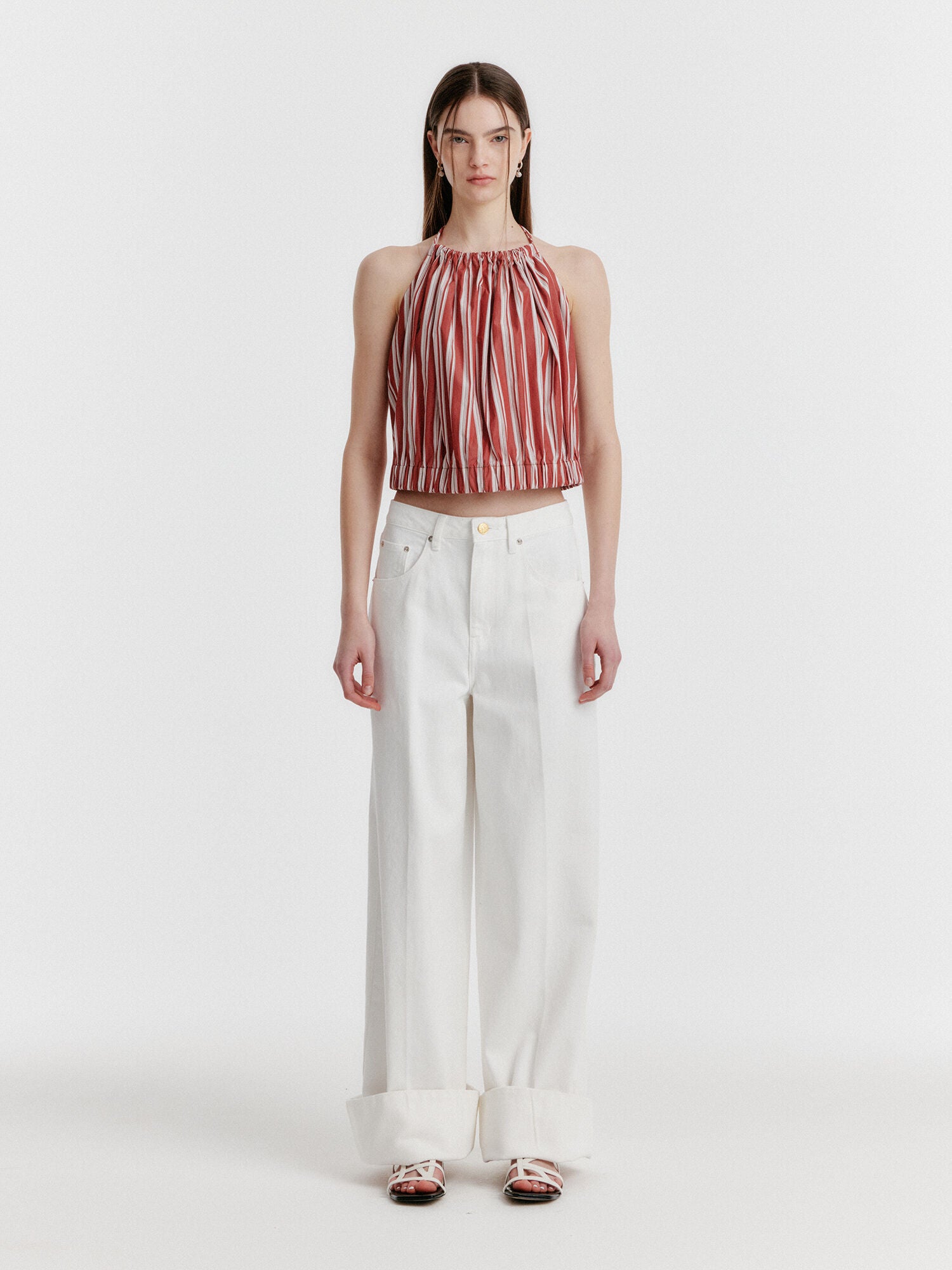 EENK YICO Turn-up Wide Denim Pants - White
