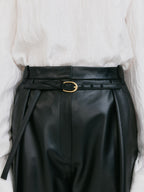 EENK ZETTE Belted Tuck Leather Pants - Z-Black