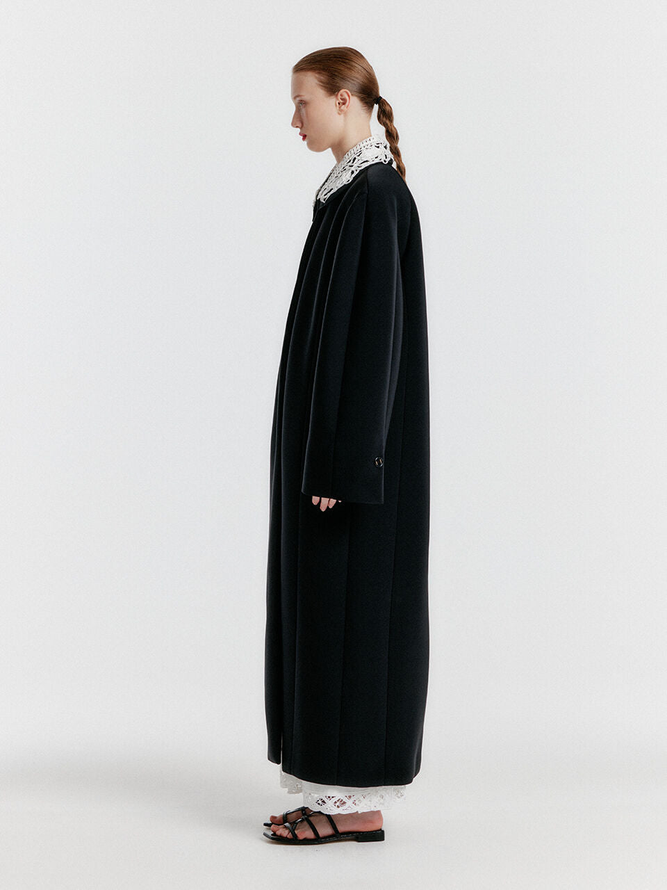 EENK Single-breasted Coat With Detachable Lace Collar