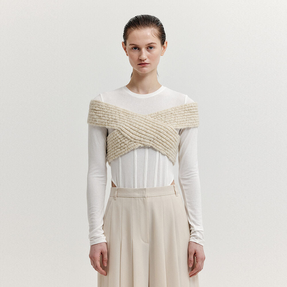 EENK EENK XIOLETTA Cross Knit Top - Ivory
