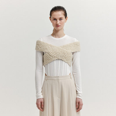 EENK XIOLETTA Cross Knit Top - Ivory