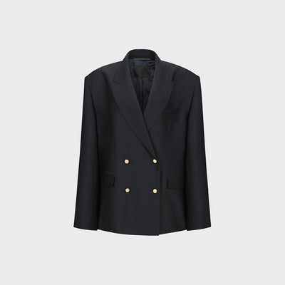 DOUBLE-BREASTED SILK-BLEND BLAZER NAVY (F24JK1121NV)