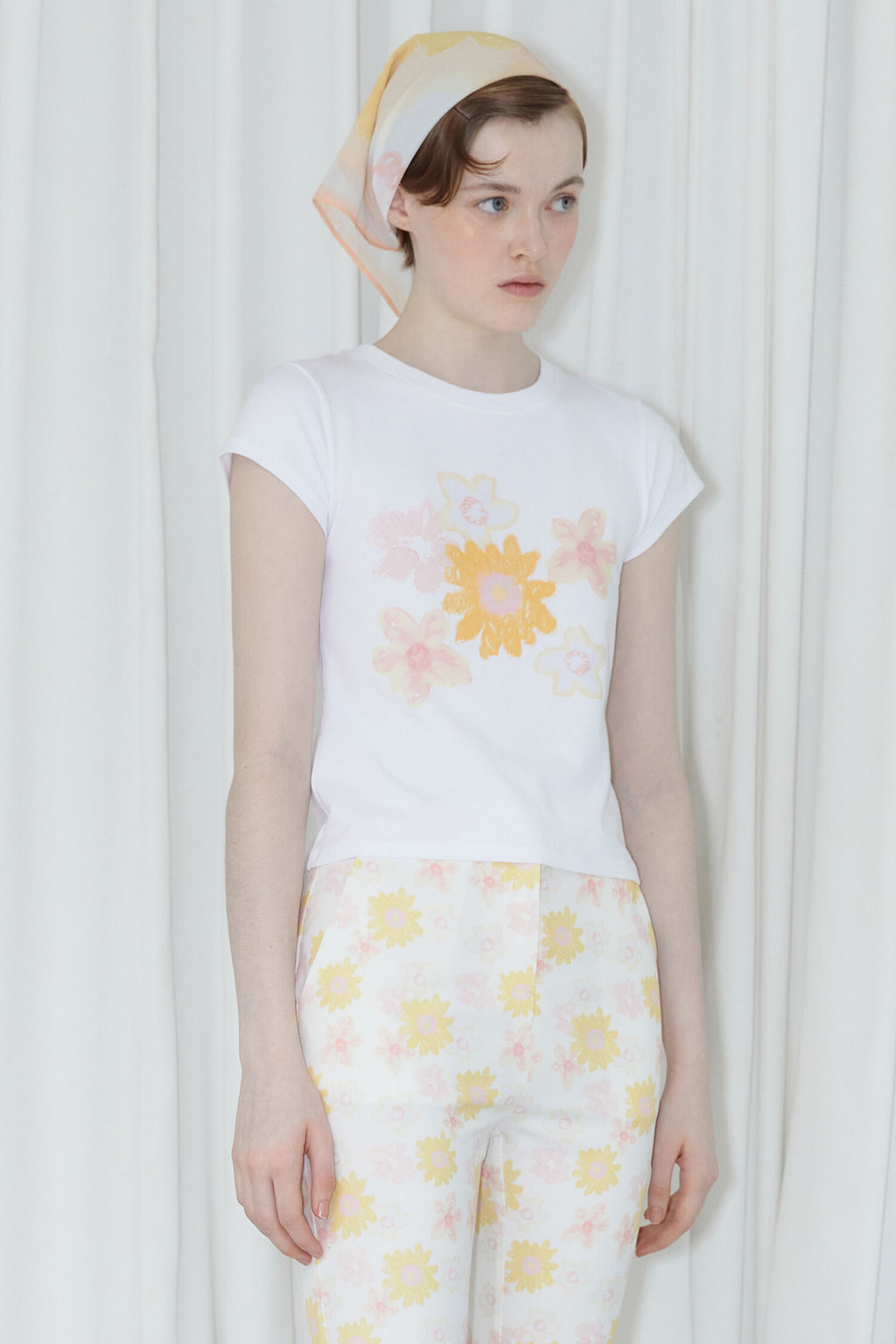 SINOON Flower Cap Sleeve T-Shirt (Yellow)