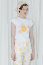 SINOON Flower Cap Sleeve T-Shirt (Yellow)