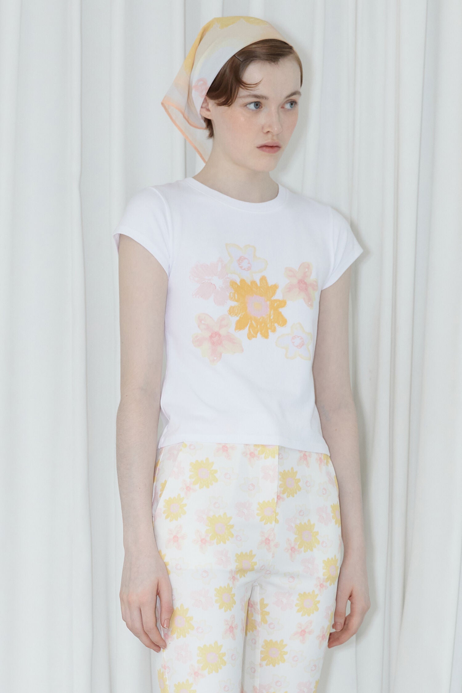 SINOON Flower Cap Sleeve T-Shirt (Yellow)