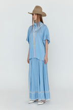 EENK EENK WICOLE Flared Maxi Skirt - Skyblue Stripe