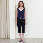 ETMON Lace-Trim Button Sleeveless, Navy