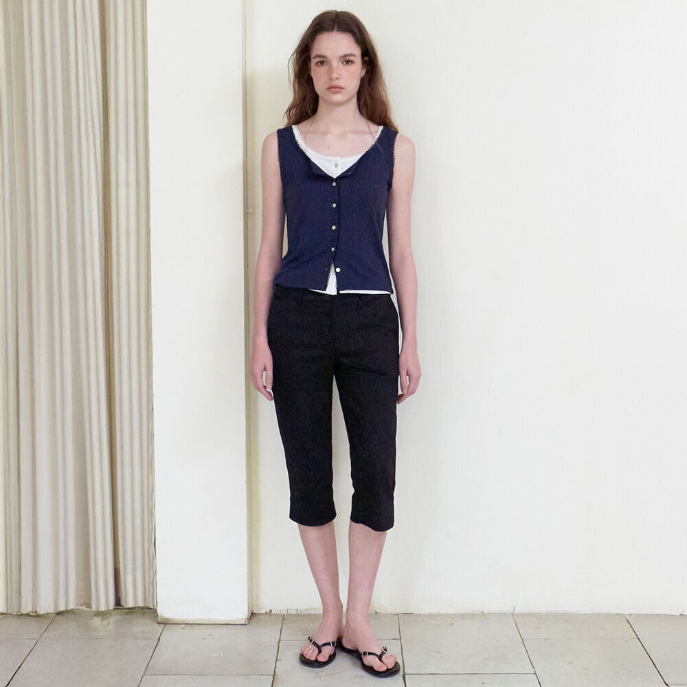 ETMON Lace-Trim Button Sleeveless, Navy