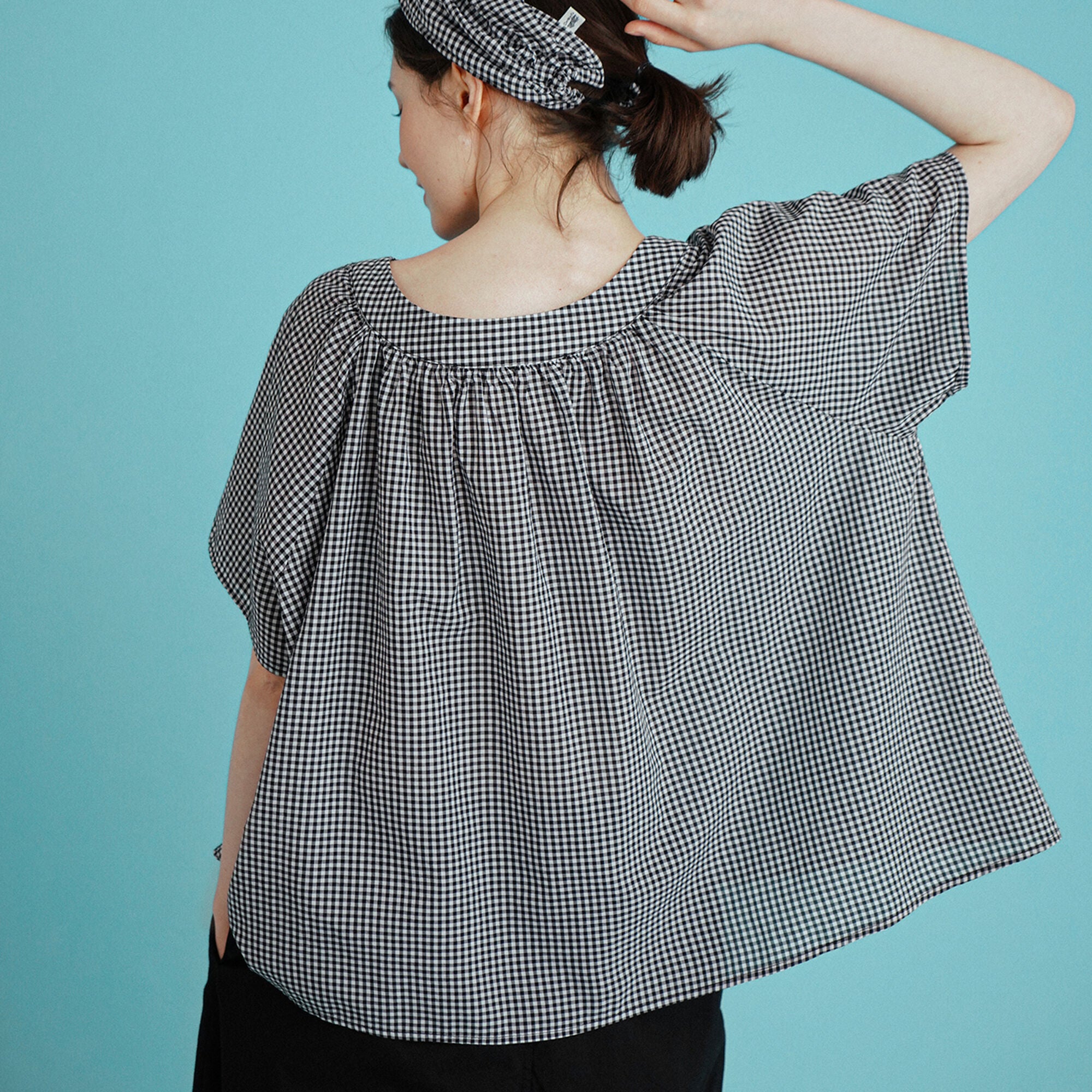 CHIQUITA 6th_Summer check rom blouse black 232304CBK (domestic production)