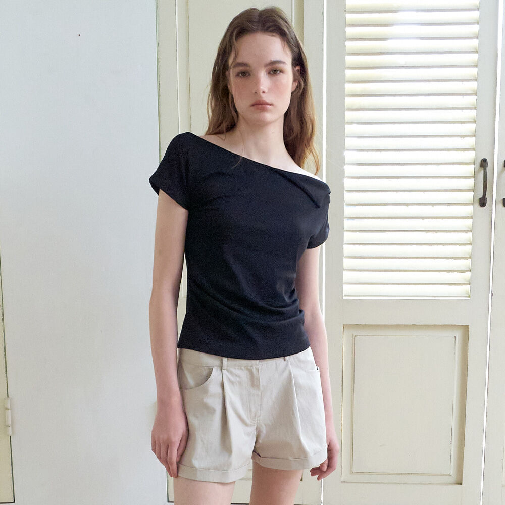 ETMON Off Shirring T-Shirt, Black