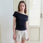 ETMON Off Shirring T-Shirt, Black