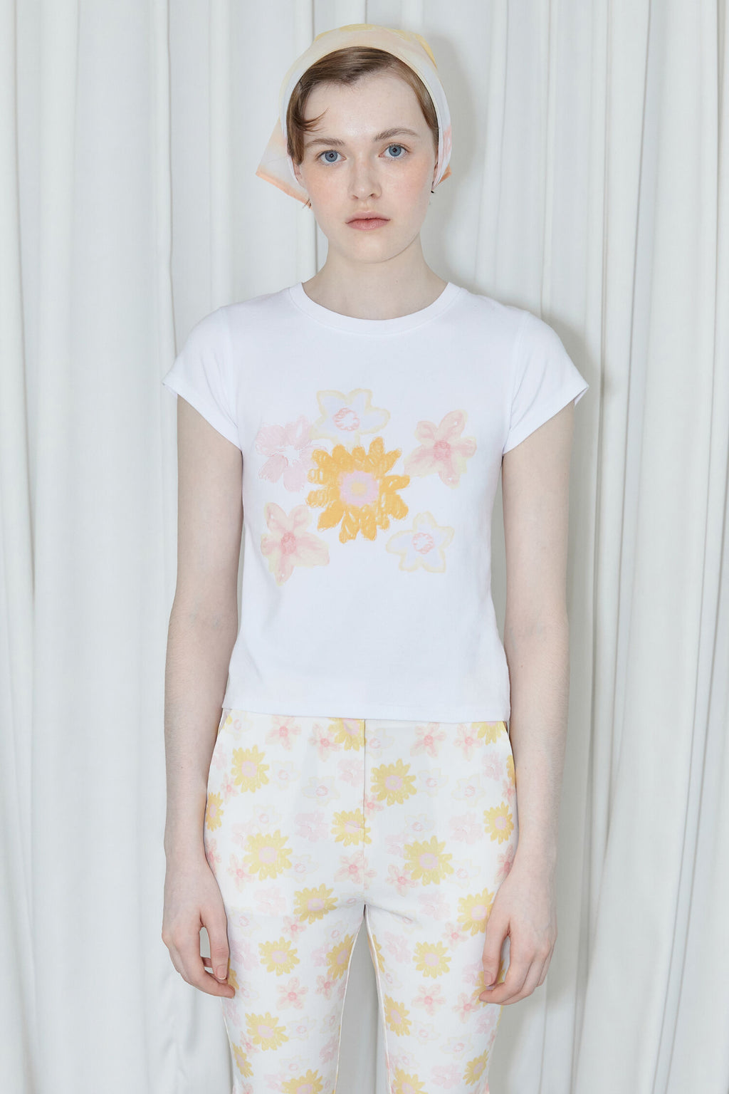SINOON Flower Cap Sleeve T-Shirt (Yellow)
