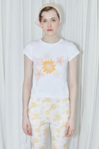 SINOON Flower Cap Sleeve T-Shirt (Yellow)