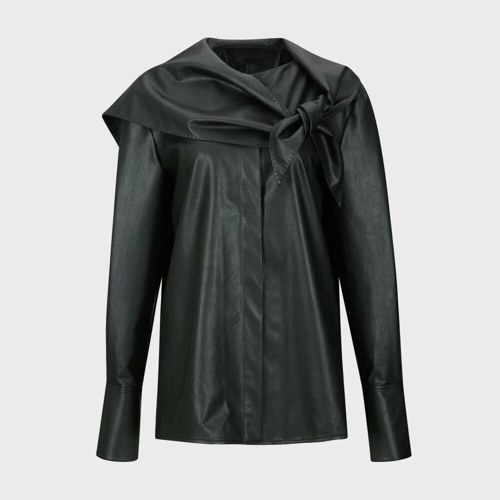 YCH DRAPE NECK DETAIL BLOUSE BLACK (W24BL4022BK)