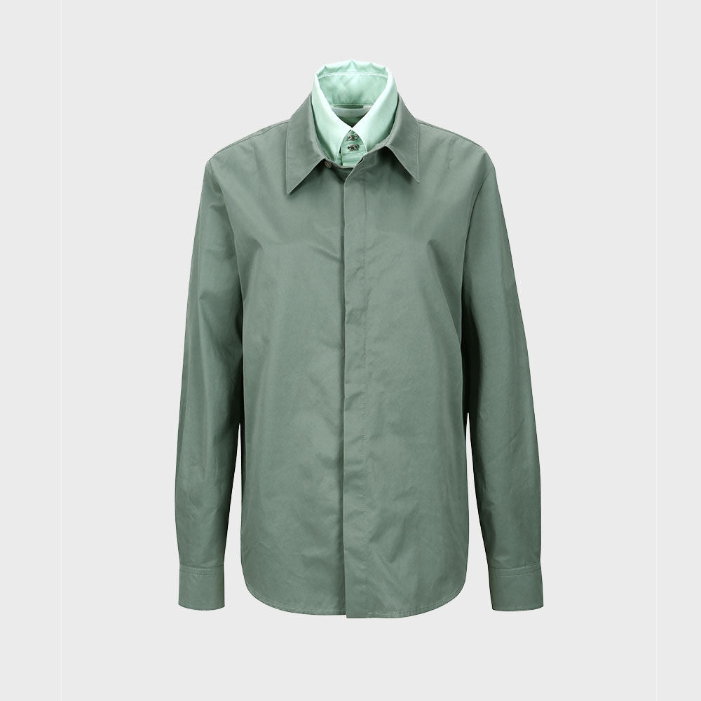YCH LAYERED COTTON-BLEND SHIRT GREEN (W23BL306GN)