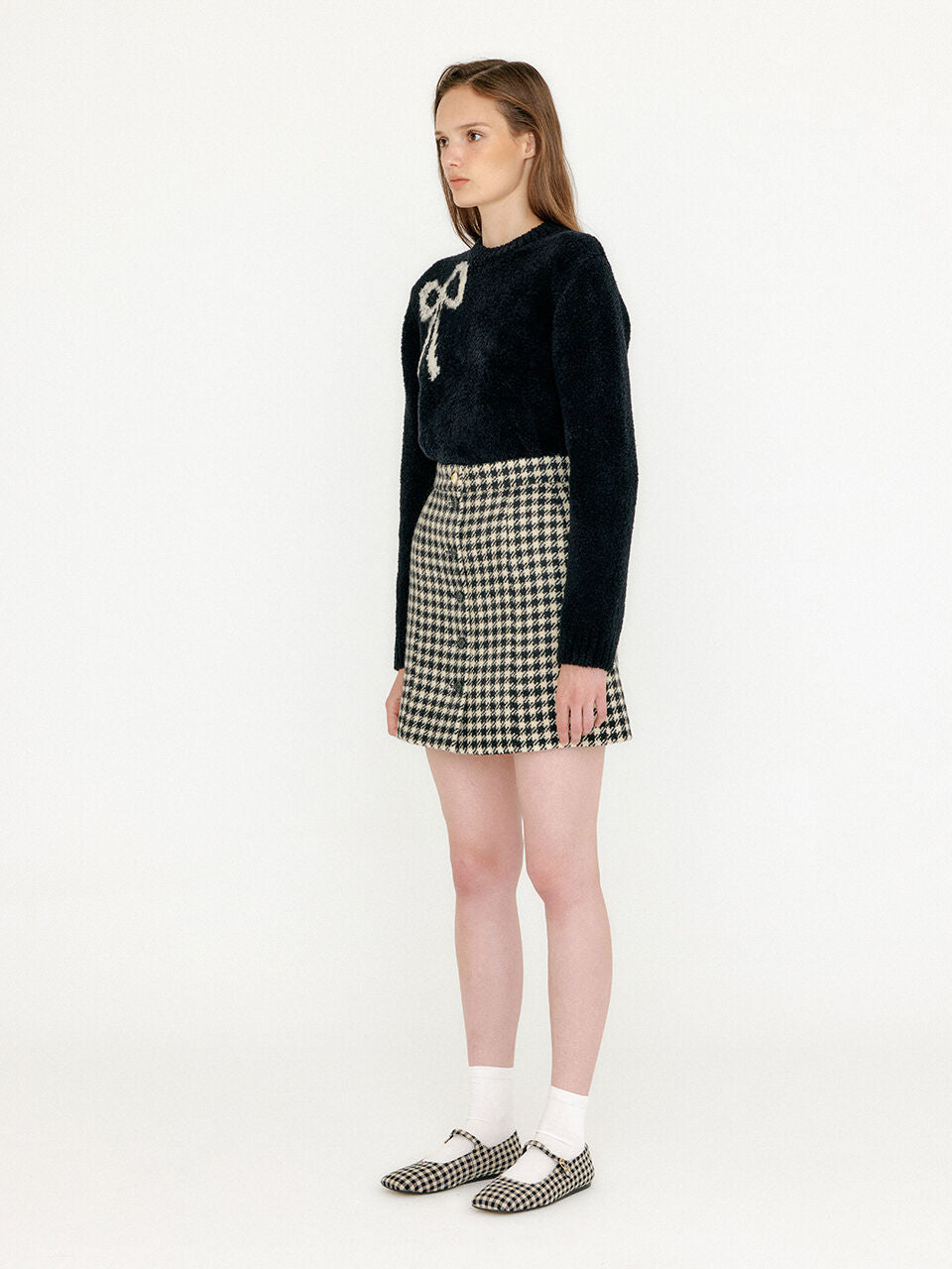 EENK VETHY Buttoned Mini Skirt - Black/Ivory Check