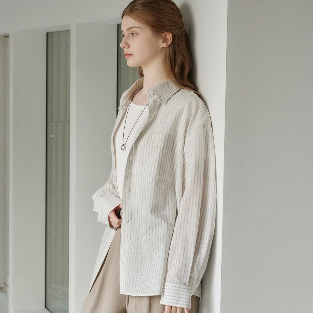ATCORNER Airy cotton overfit striped shirt sky blue AT6SHA013SL