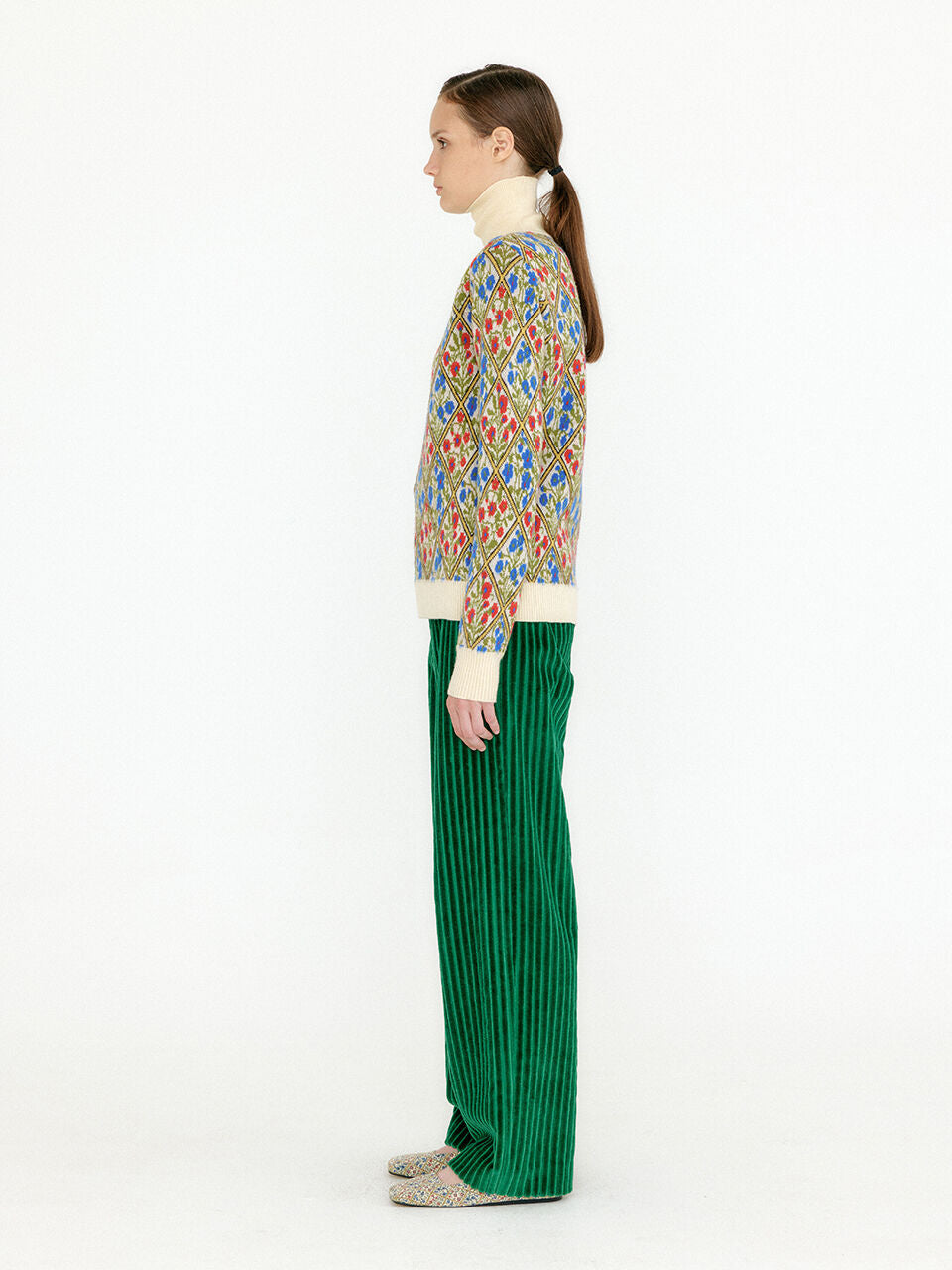 EENK EENK VINKY Floral Pattern Knit Turtleneck - Ivory/Blue/Red Multi