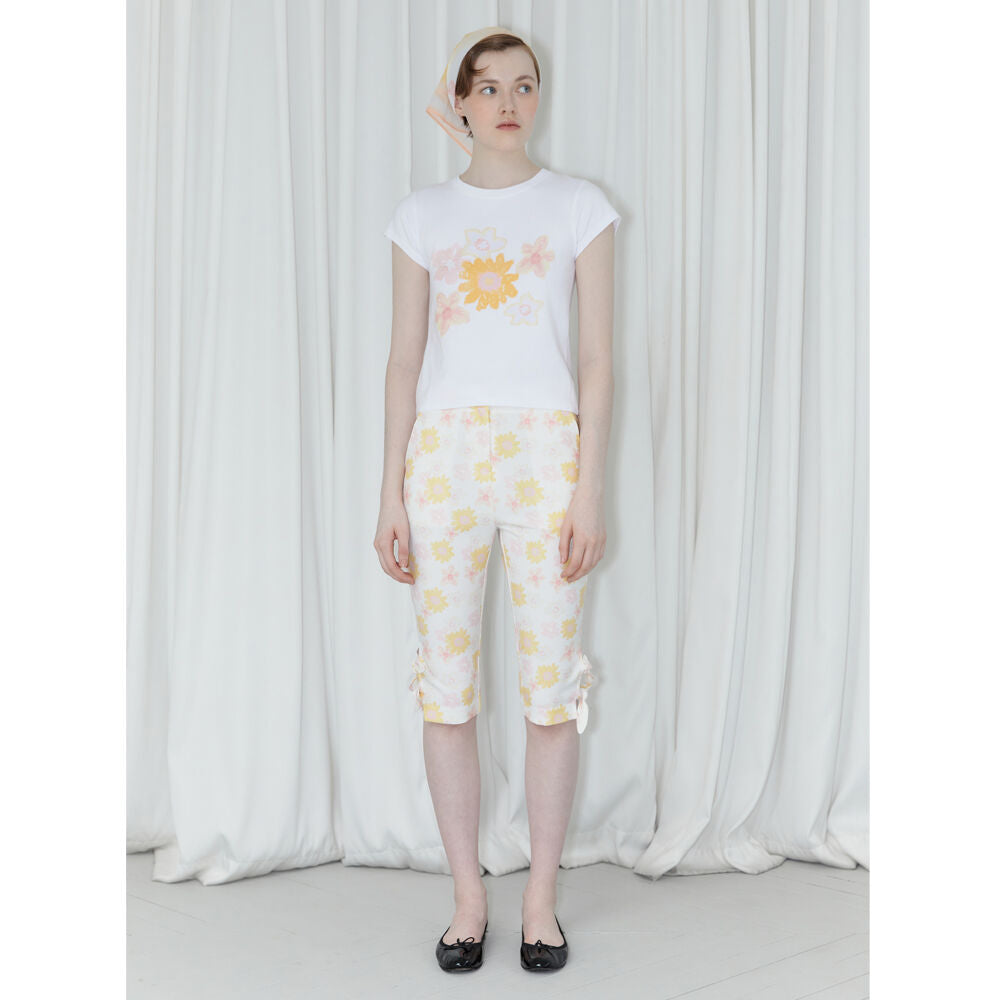 SINOON Flower Cap Sleeve T-Shirt (Yellow)