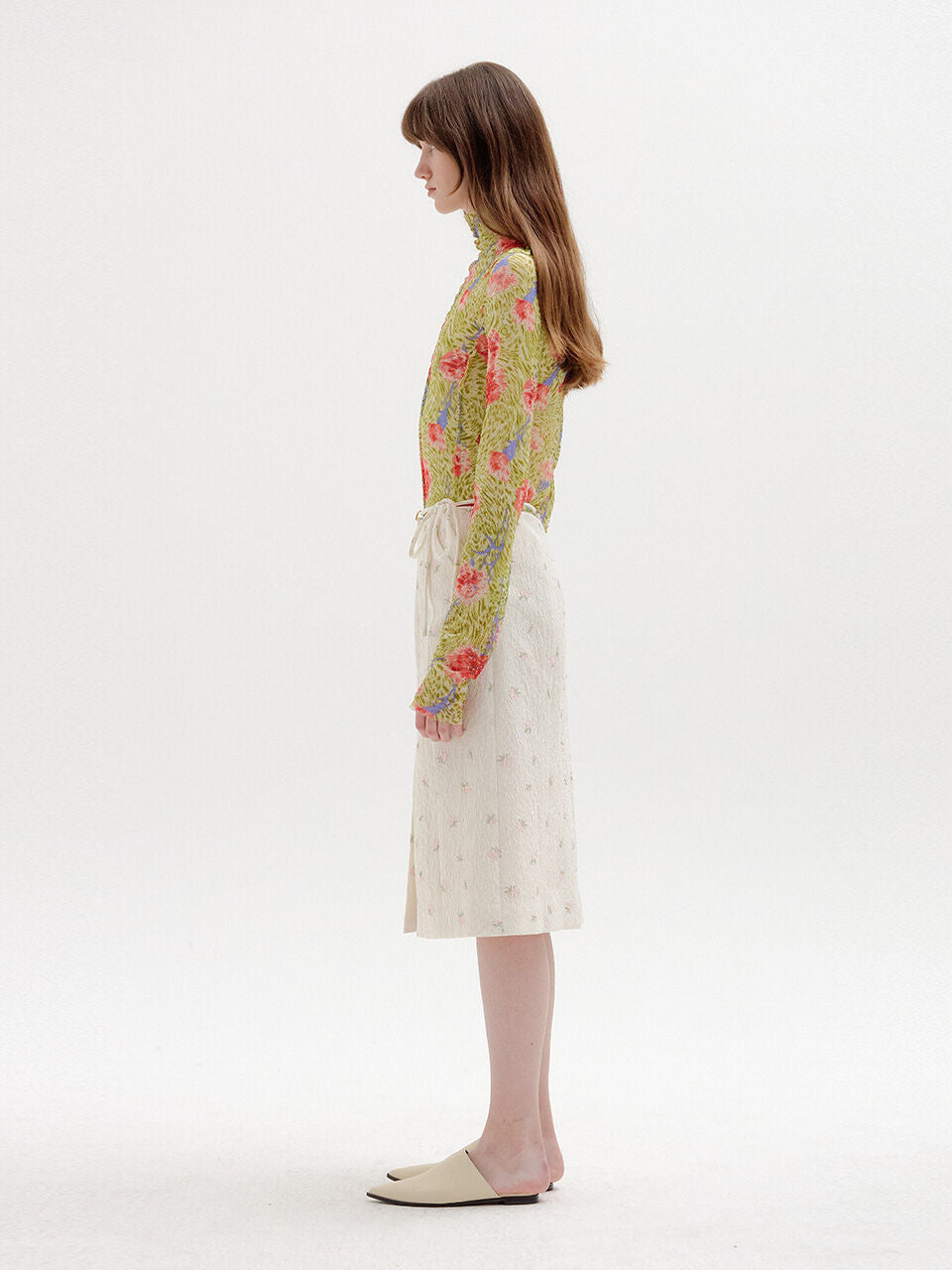EENK SOL Floral-Print Mockneck Top - Green Multi