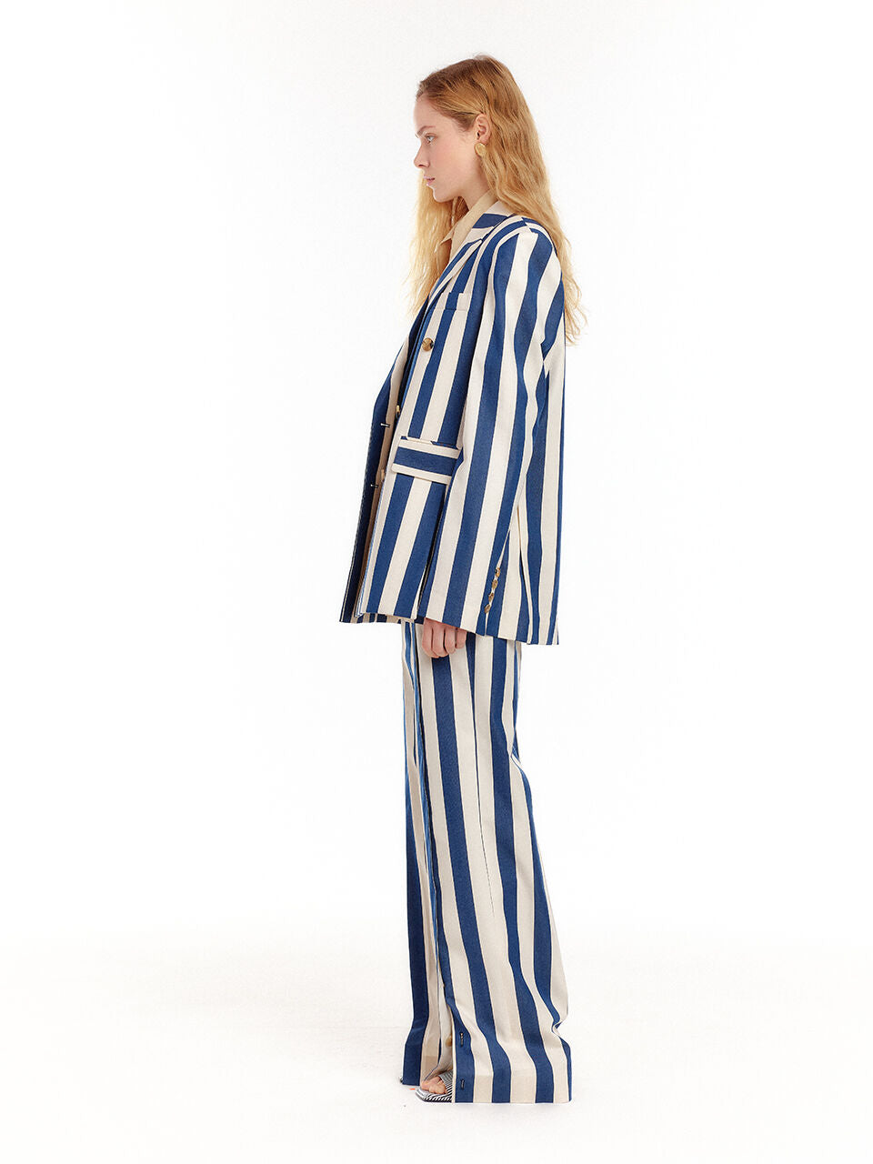EENK EENK UPTOWN Double-Breasted Blazer - Ivory/Navy Stripe