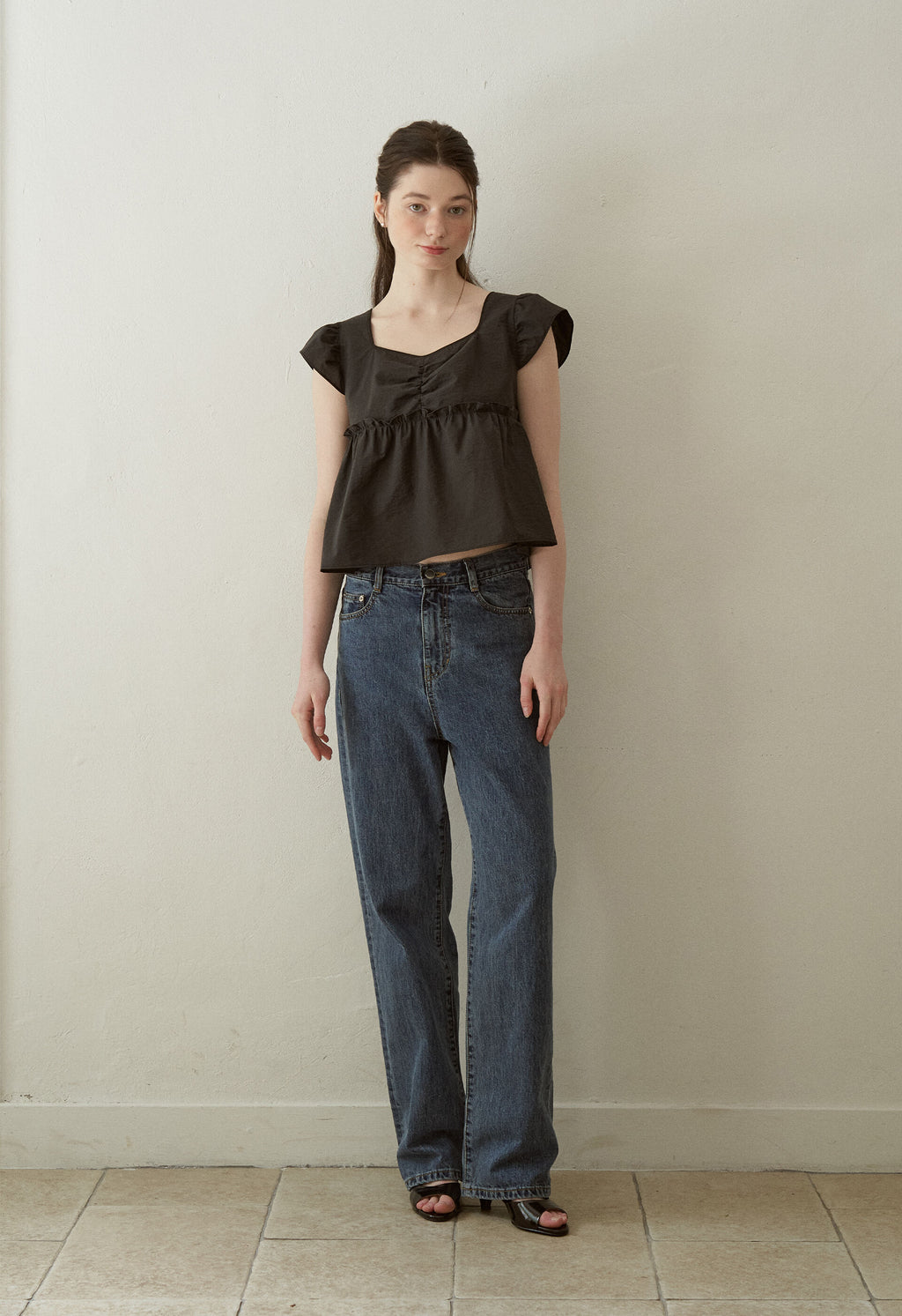 J'ASP Blossom Ribbon Crop Top (Black)