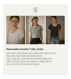 KNOWN BETTER [Add size] Floral eyelet romantic T-shirt_Gray