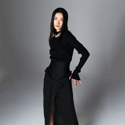 KNITTED TOP BLACK (F23KT813BK)