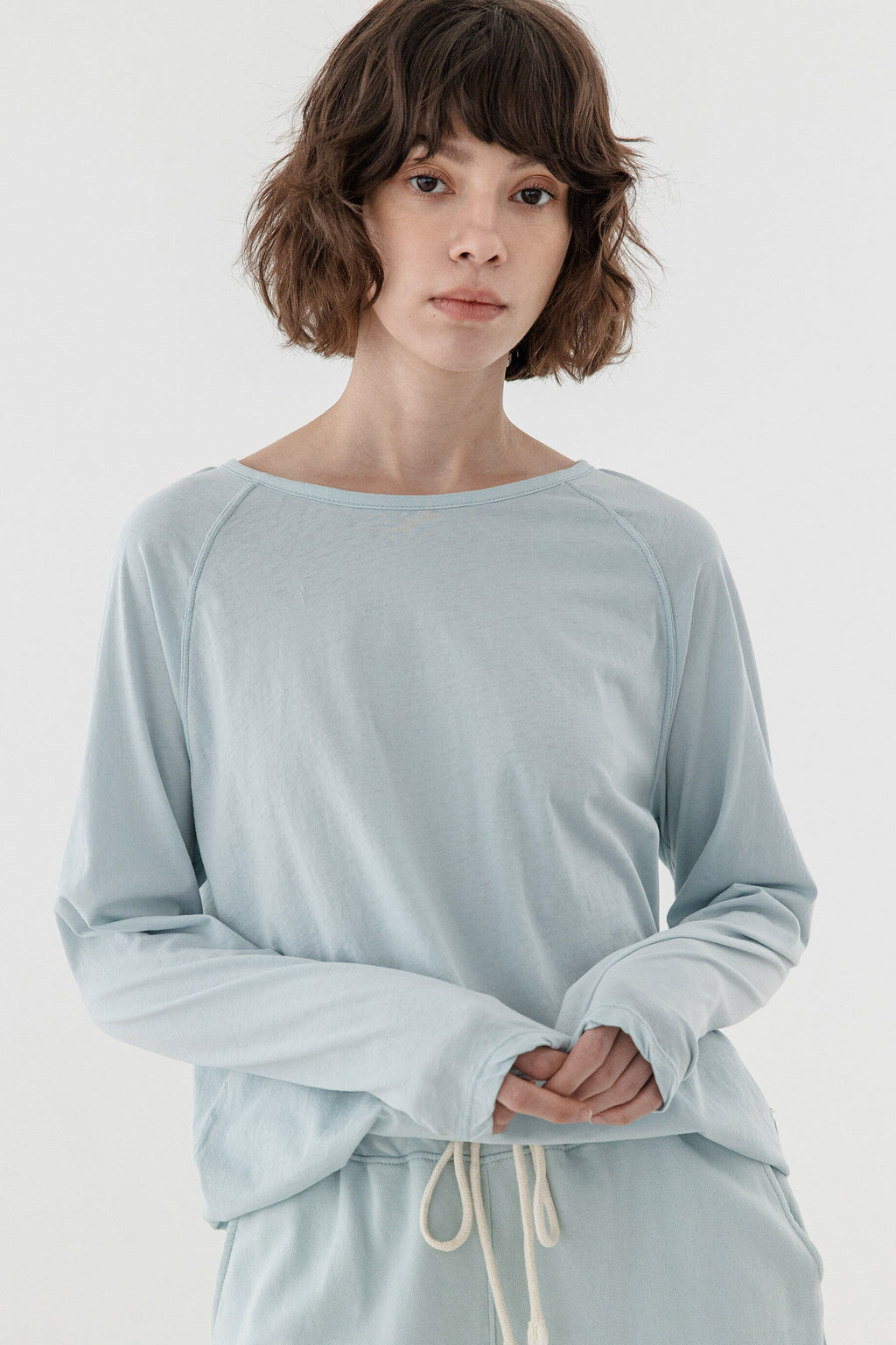KOZNOK Maria loose fit Nagrang layered pure cotton women's long sleeve t-shirt indie blue
