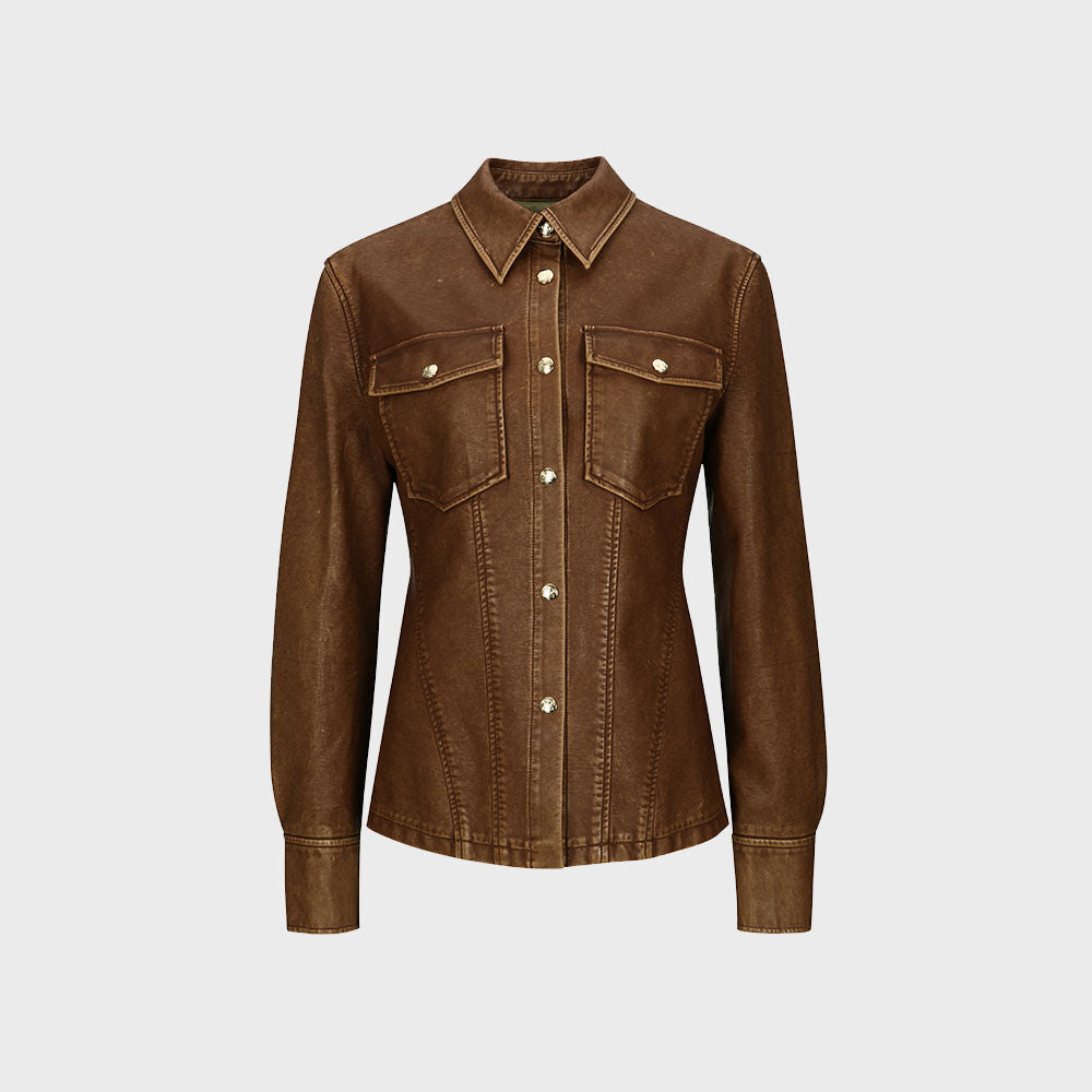 YCH LEATHER SHIRT BROWN (W23BL301BR)
