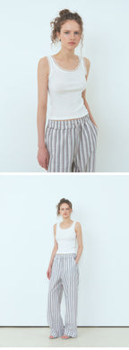 ETMON Lace Ribbed Sleeveless Top, White
