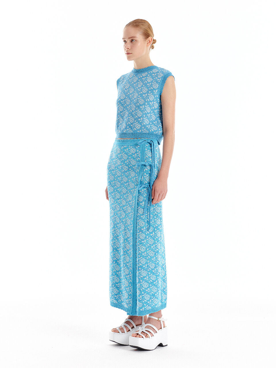 EENK EENK ULORA Floral Jacquard Knit Vest - Sky Blue