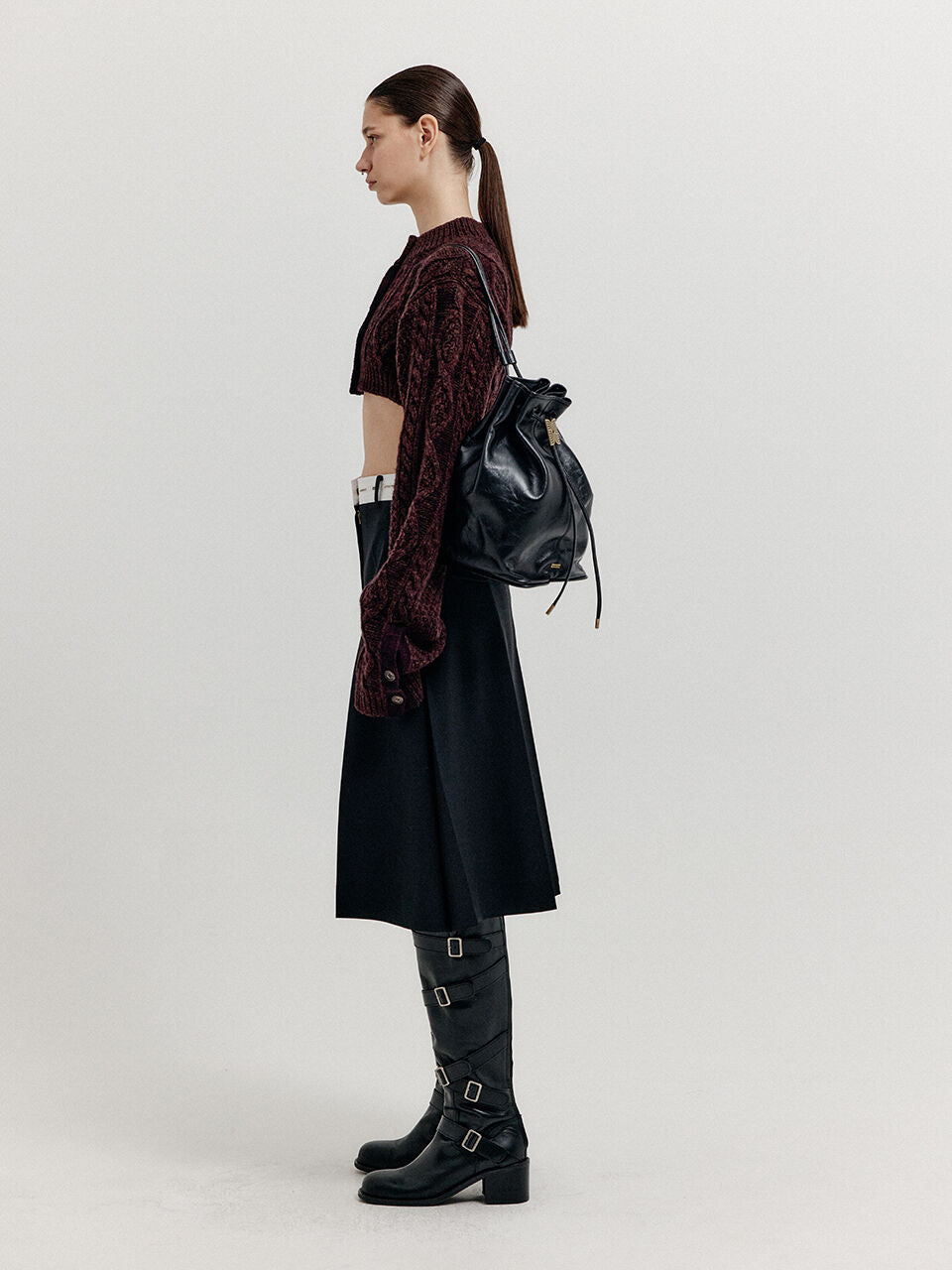 EENK EENK XAVIE Pintucked Long Skirt - Black