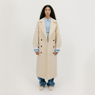 Oversized Long Peacoat - Beige