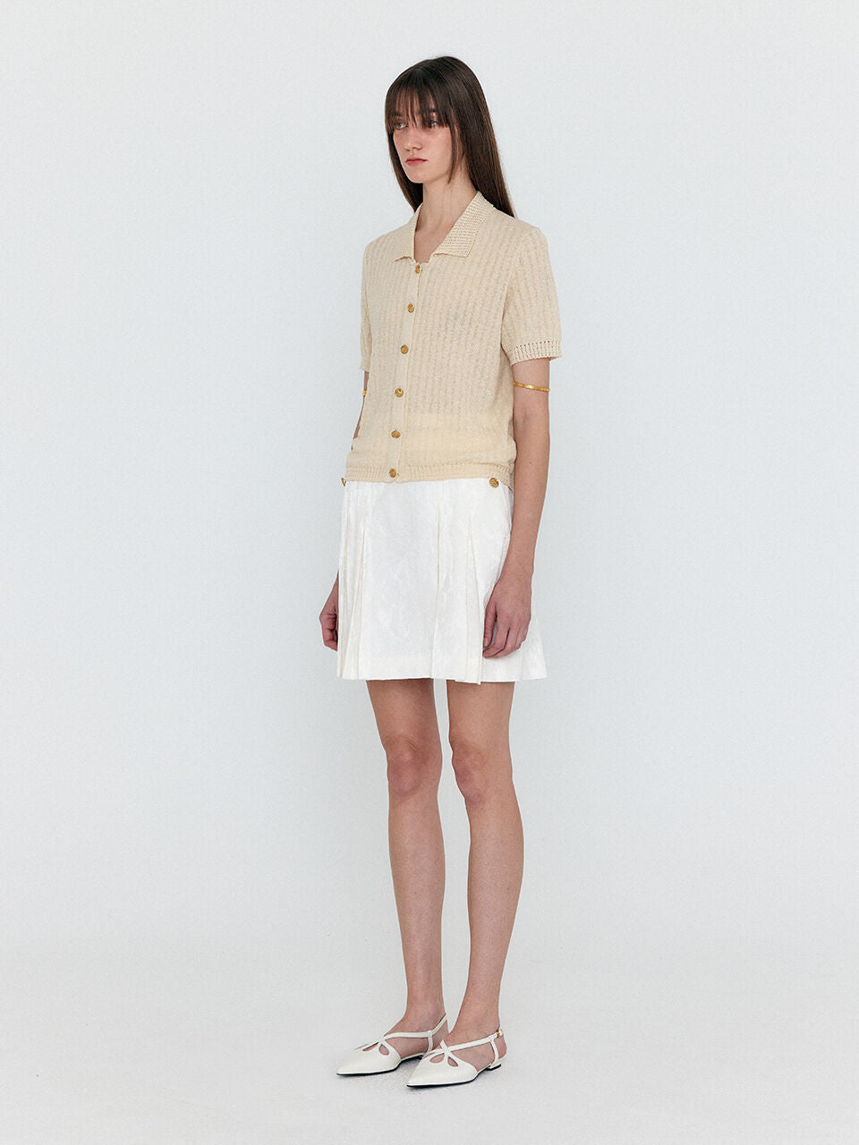 EENK WENDEL Double-Belted Pleated Mini Skirt - Ivory