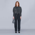 YCH DOUBLE LAYERED CUT-OUT JEANS BLACK (W23DB704BK)