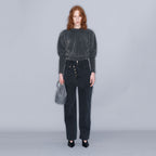 YCH DOUBLE LAYERED CUT-OUT JEANS BLACK (W23DB704BK)