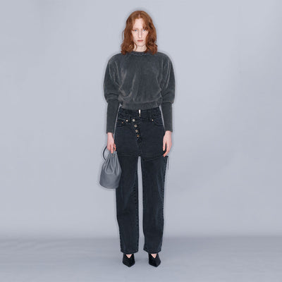 DOUBLE LAYERED CUT-OUT JEANS BLACK (W23DB704BK)