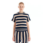 EENK EENK ULLYD Half Sleeve Knit Top - NavyBeige Stripe