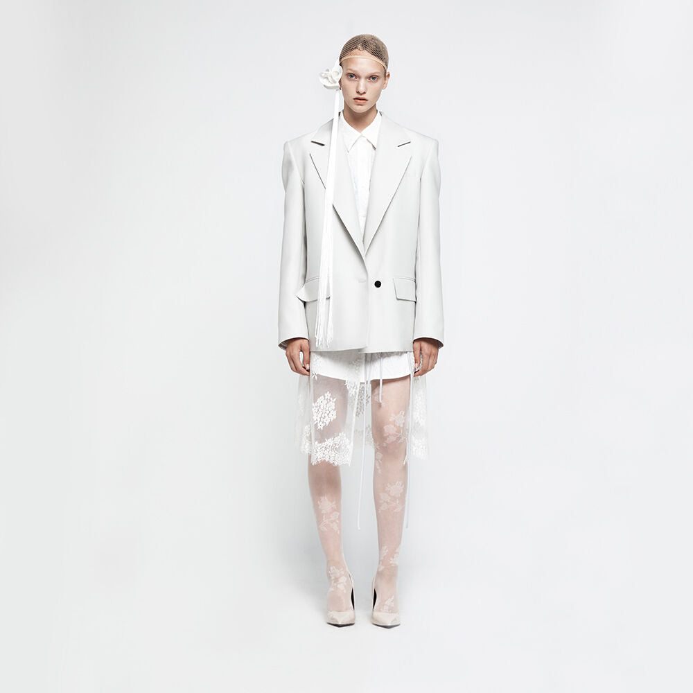 YCH DETACHABLE LACE SILK-BLENDED BLAZER GREY (R25JK2061GY)