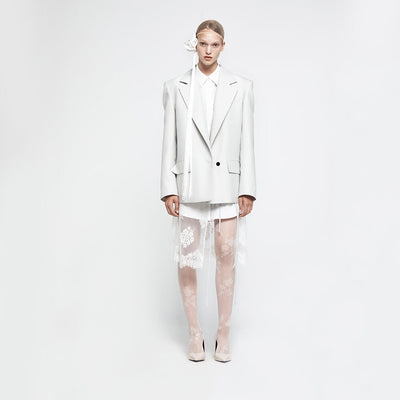 DETACHABLE LACE SILK-BLENDED BLAZER GREY (R25JK2061GY)